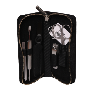 Pfeilring Manicure-Etui schwarz 5-teilig Inox-Füllung mit Nagelknipser